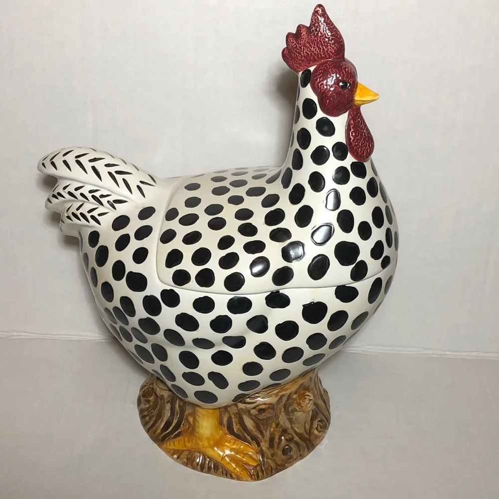 COOKIE JAR ROOSTER Spotted Ceramic Serveware by Sakura - Picture 7 of 11